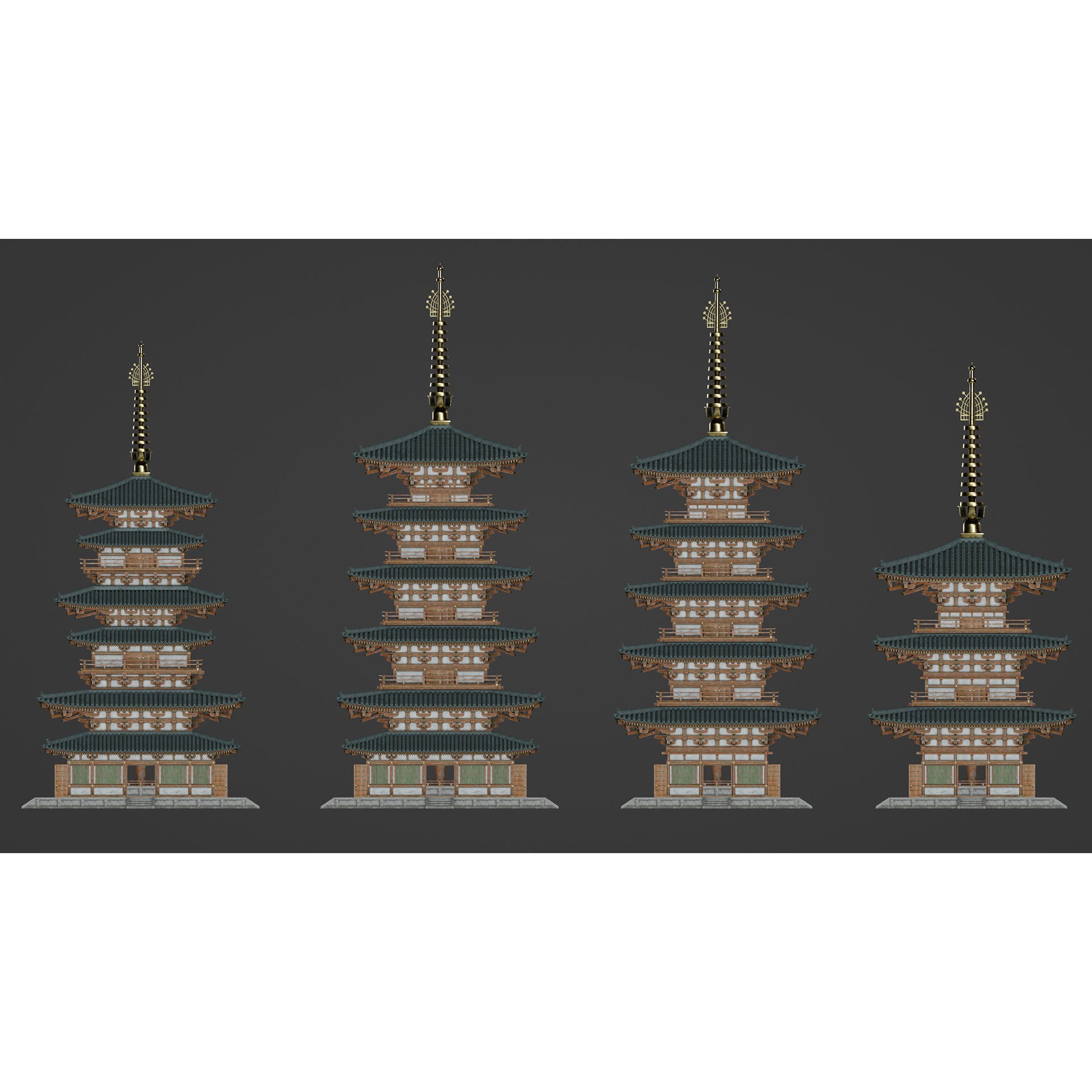 Japanese Modular Pagoda - Low-Poly Game-Ready 3D Model - View 13
