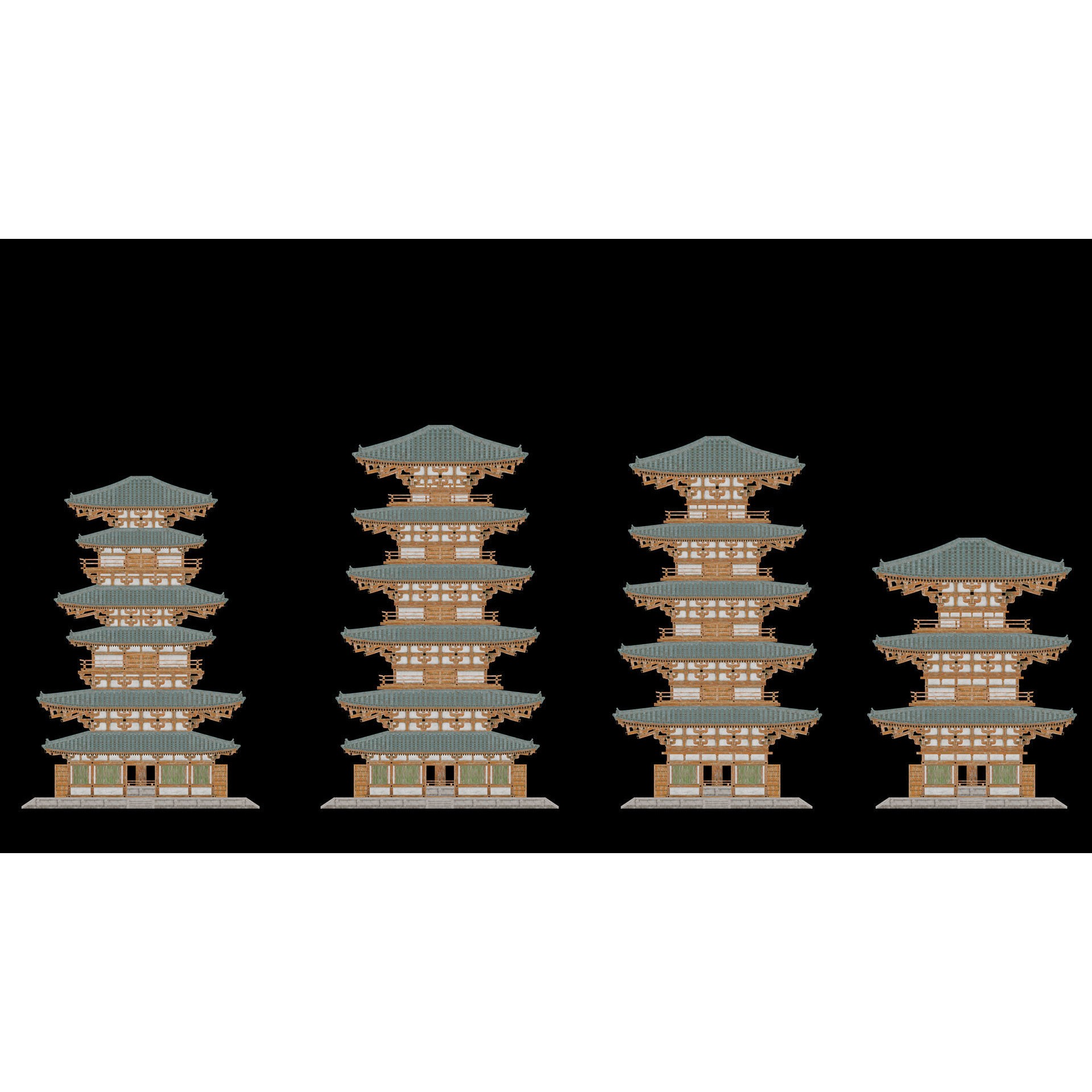 Japanese Modular Pagoda - Low-Poly Game-Ready 3D Model - View 14