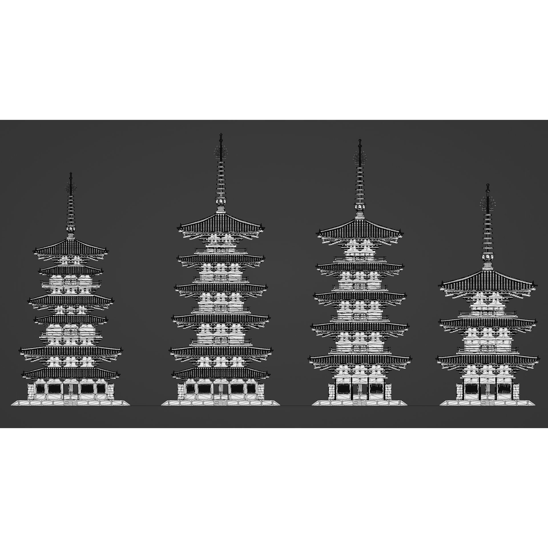 Japanese Modular Pagoda - Low-Poly Game-Ready 3D Model - View 16
