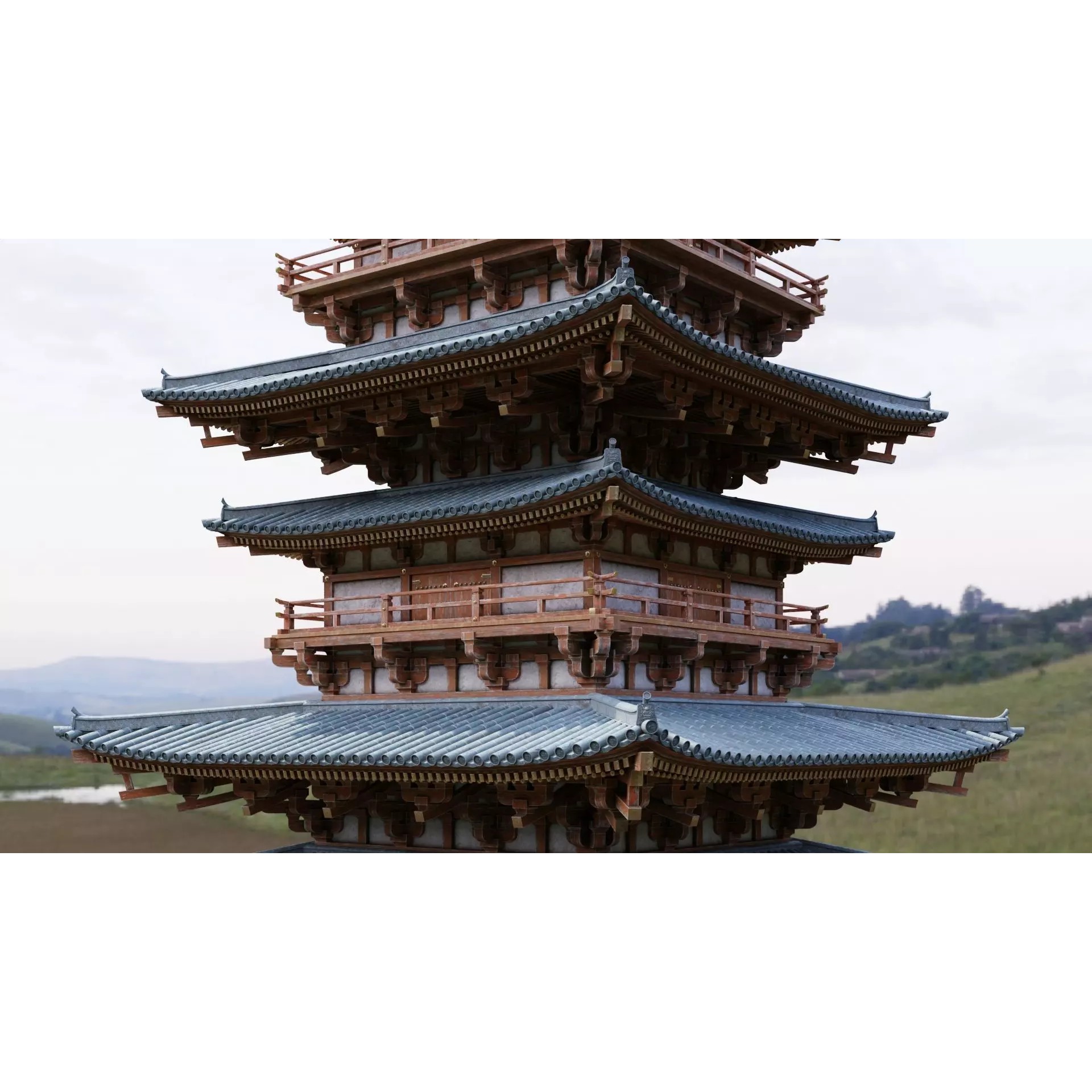 Japanese Modular Pagoda - Low-Poly Game-Ready 3D Model - View 2