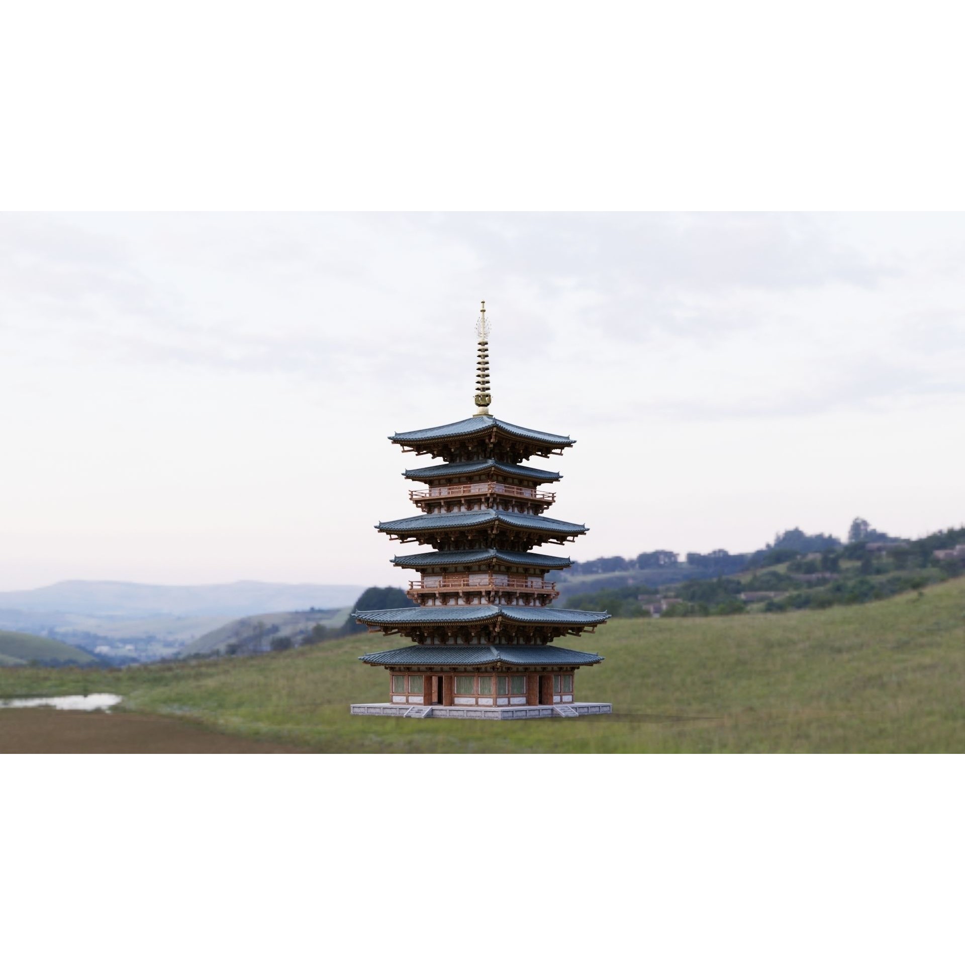 Japanese Modular Pagoda - Low-Poly Game-Ready 3D Model - View 3