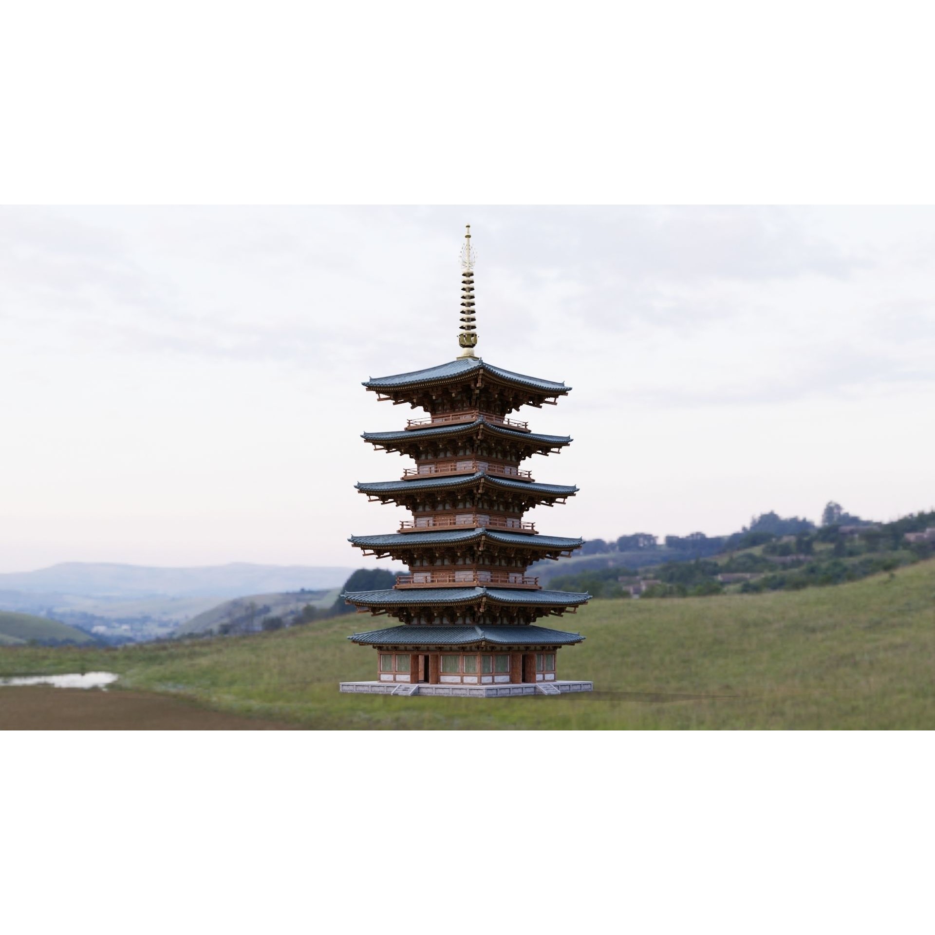 Japanese Modular Pagoda - Low-Poly Game-Ready 3D Model - View 4