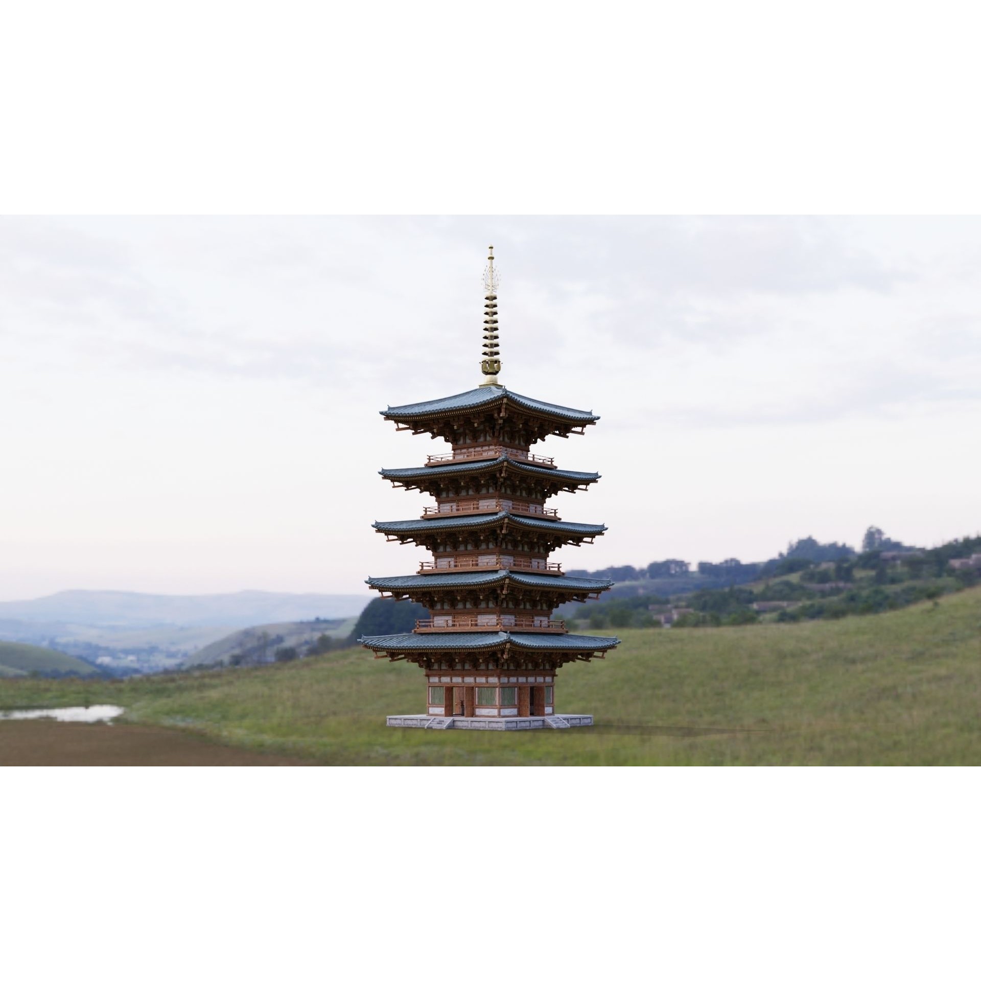 Japanese Modular Pagoda - Low-Poly Game-Ready 3D Model - View 5