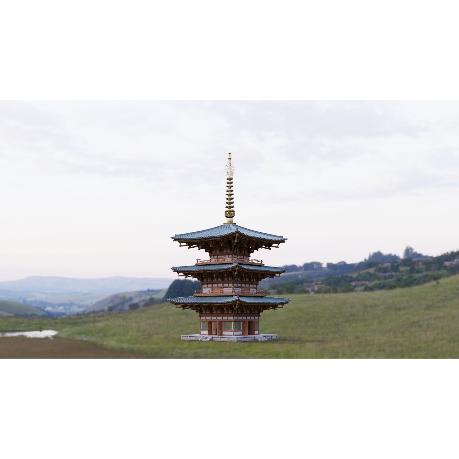 Japanese Modular Pagoda - Low-Poly Game-Ready 3D Model - View 6