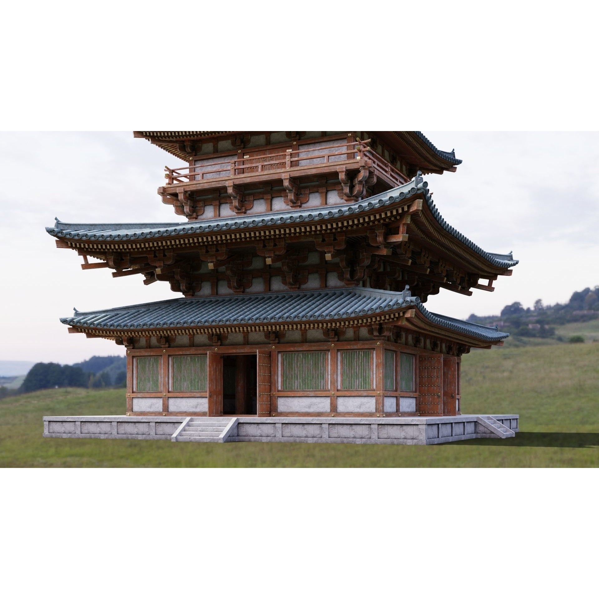 Japanese Modular Pagoda - Low-Poly Game-Ready 3D Model - View 9