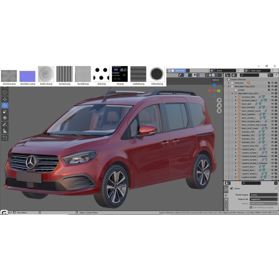 Mercedes T-Class 2023 3D Model – Realistic MPV with PBR Textures, FBX & Blender