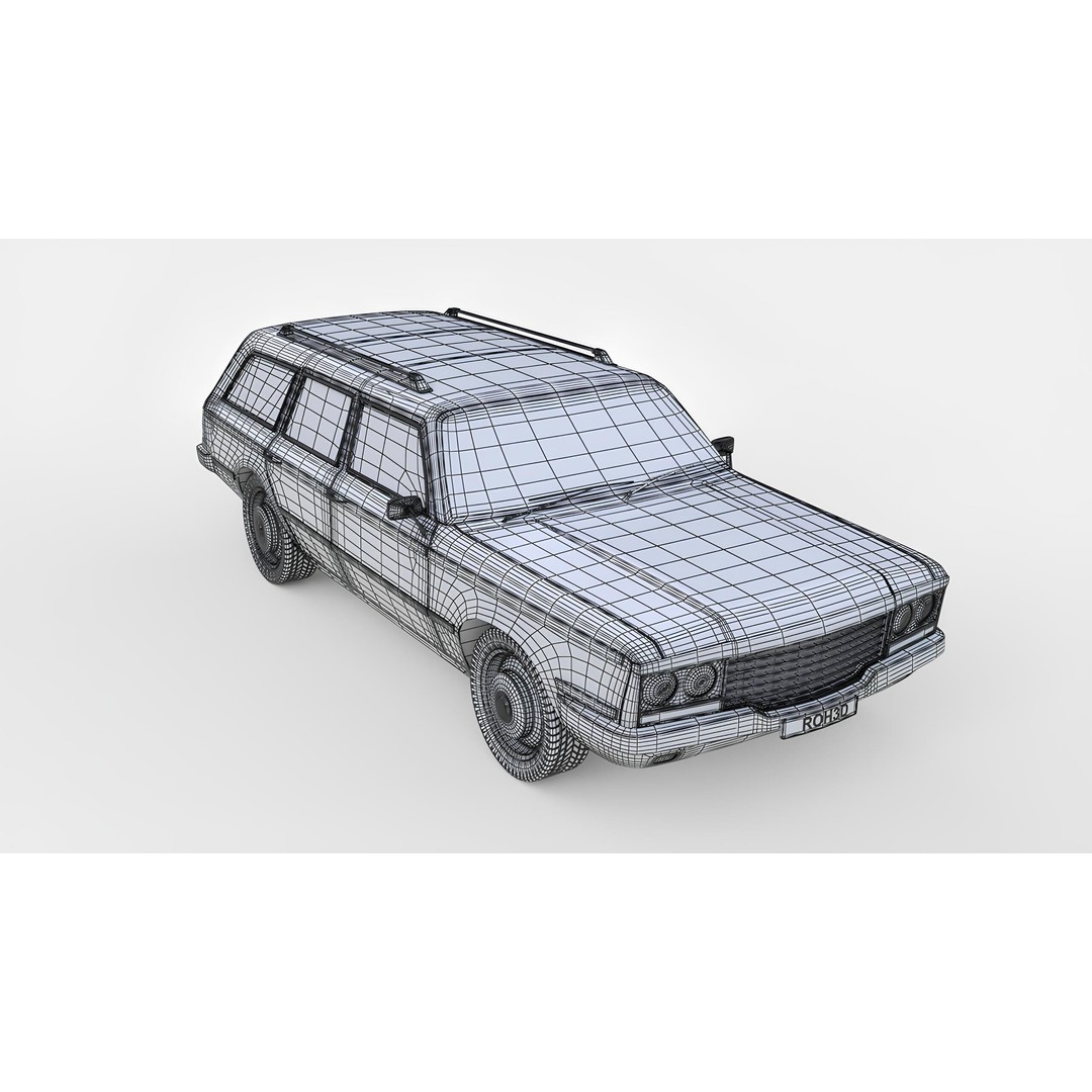 1978 Station Wagon Car 3D Model – Retro Design, Game Ready, FBX, OBJ