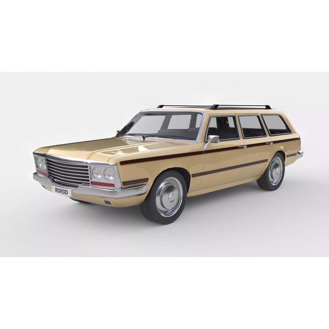 1978 Station Wagon Car 3D Model – Retro Design, Game Ready, FBX, OBJ - View 2