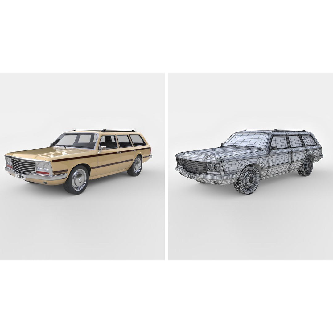 1978 Station Wagon Car 3D Model – Retro Design, Game Ready, FBX, OBJ - View 3