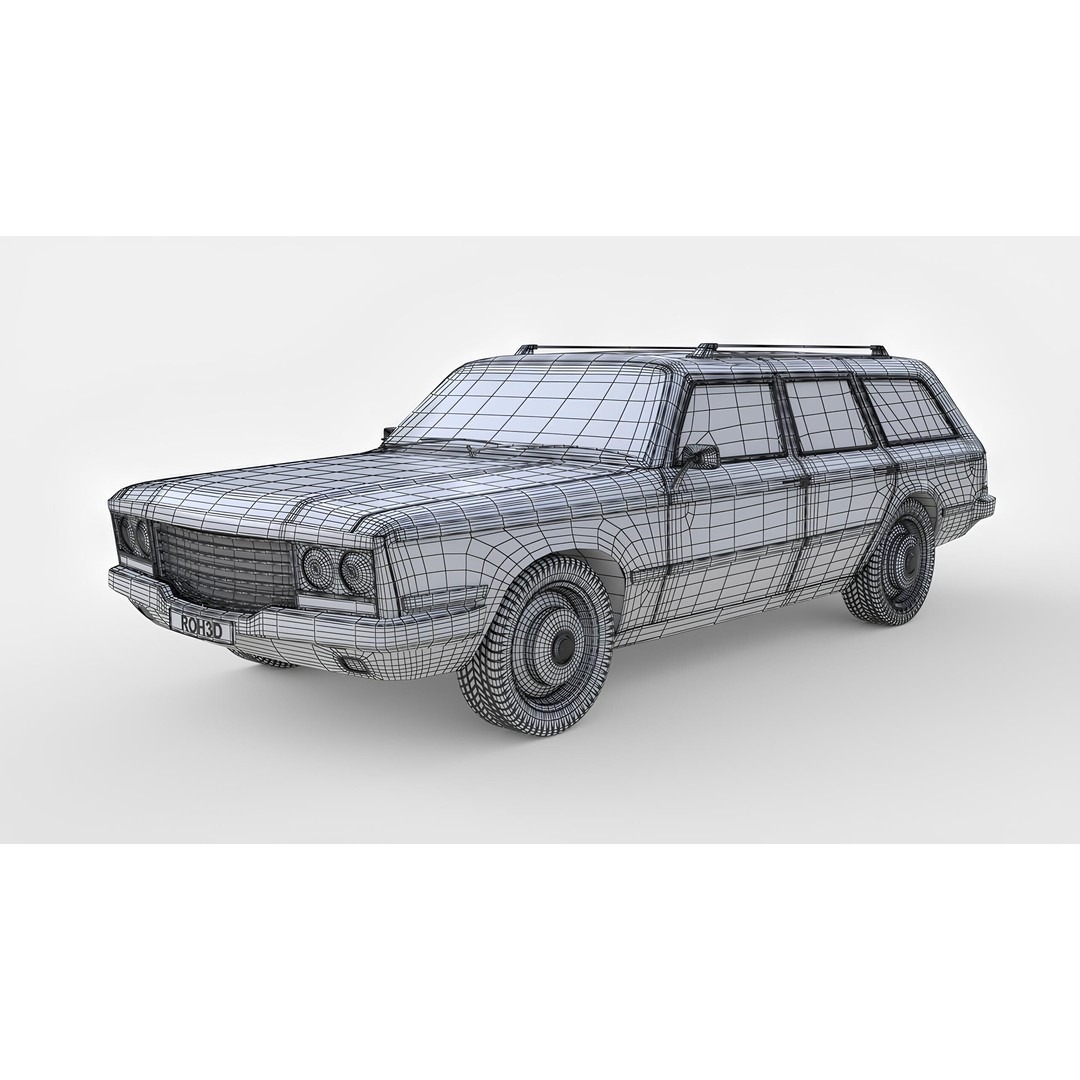 1978 Station Wagon Car 3D Model – Retro Design, Game Ready, FBX, OBJ - View 6