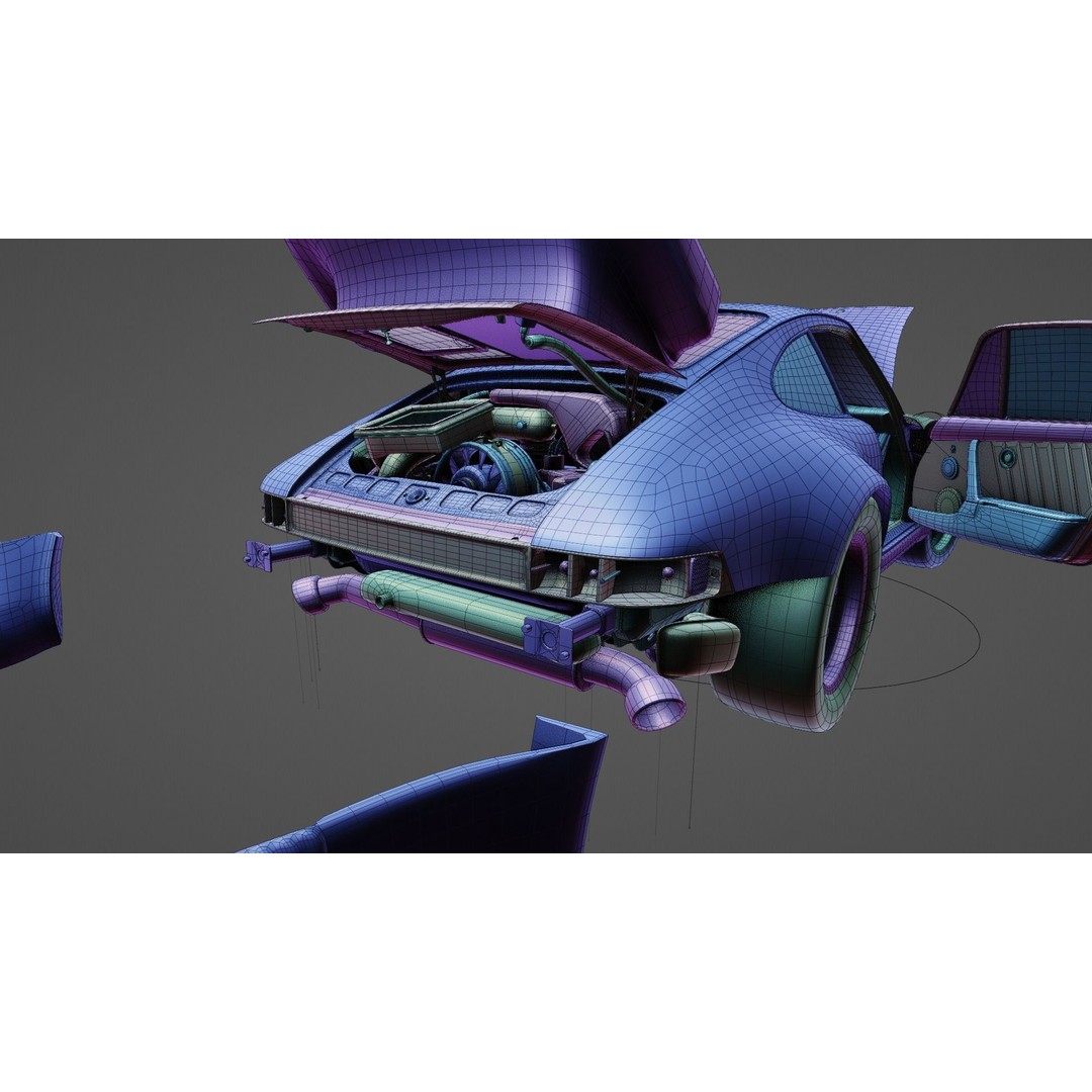 Porsche 930 Turbo 3D Model – Low Poly Antique Car, FBX, Blender - View 14