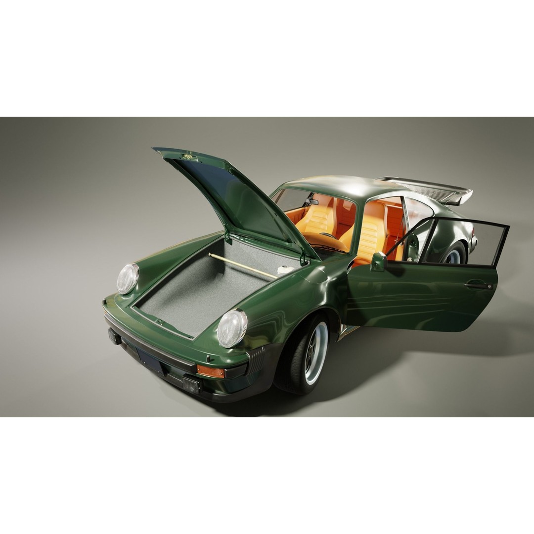 Porsche 930 Turbo 3D Model – Low Poly Antique Car, FBX, Blender - View 6