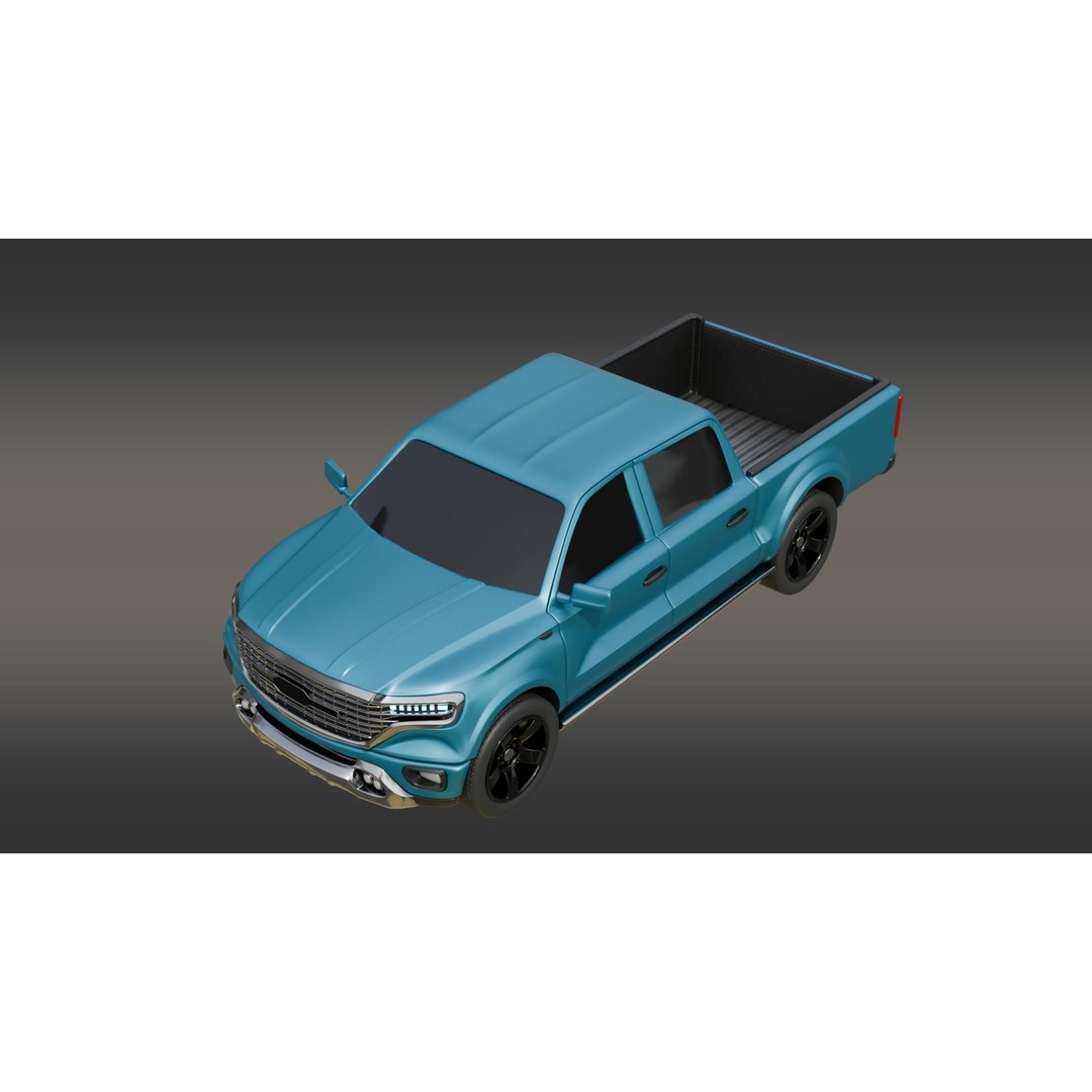 Blue Pickup Truck 3D Model – Low Poly PBR Vehicle, FBX - View 10