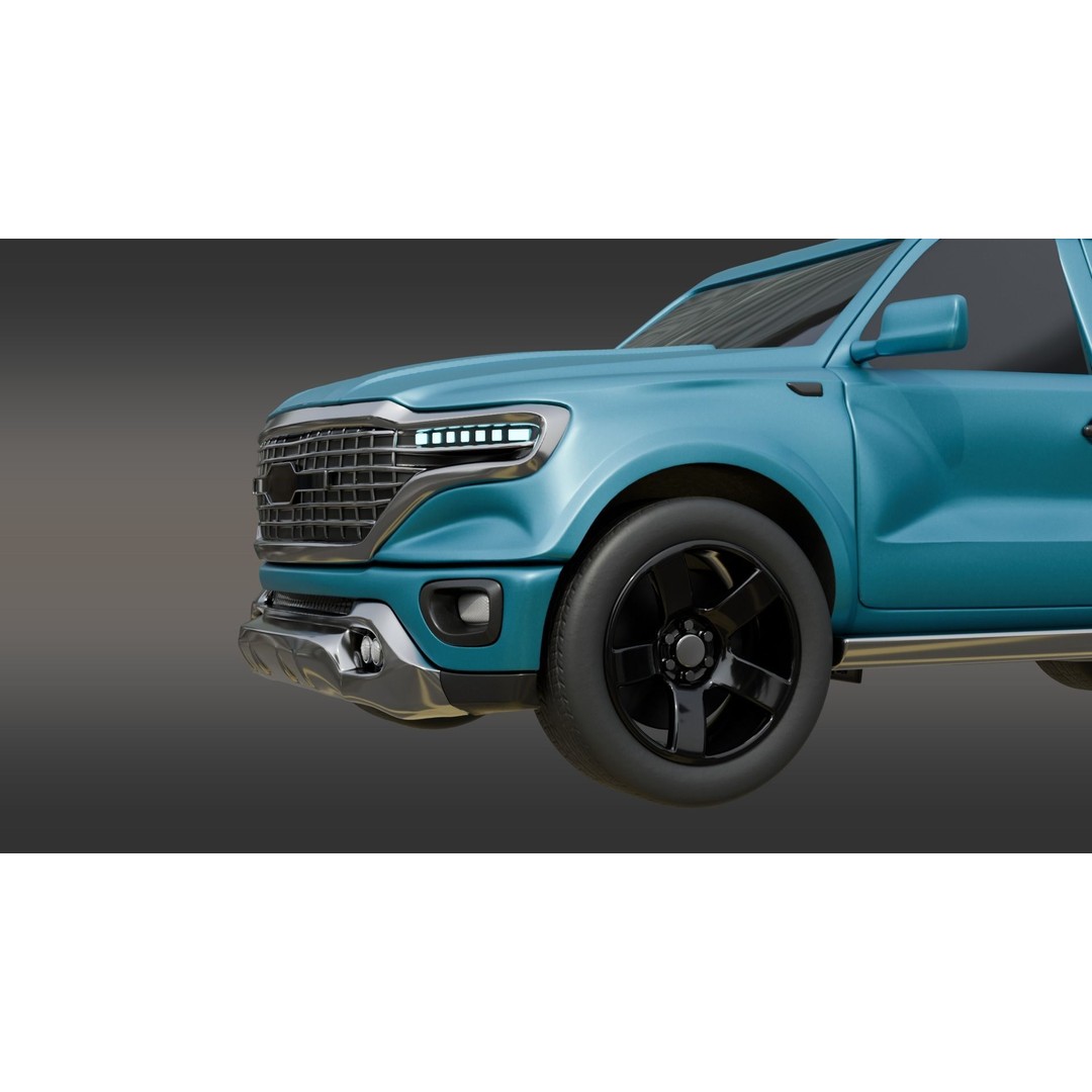 Blue Pickup Truck 3D Model – Low Poly PBR Vehicle, FBX - View 11