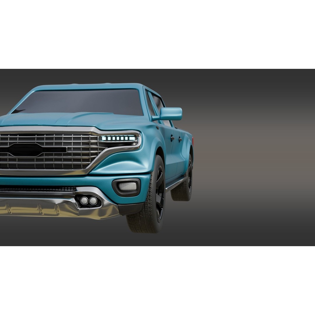Blue Pickup Truck 3D Model – Low Poly PBR Vehicle, FBX - View 13