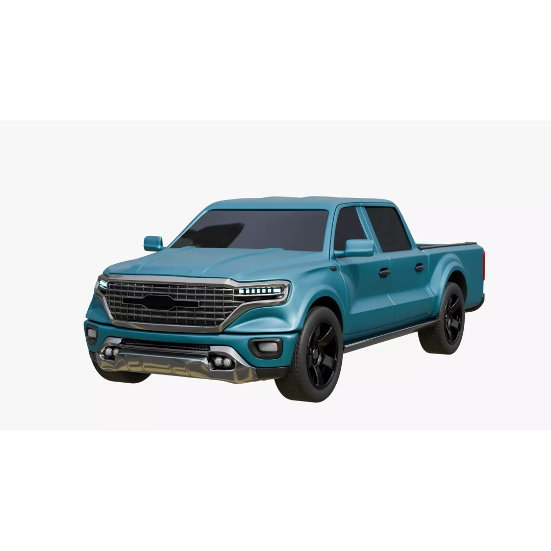 Blue Pickup Truck 3D Model – Low Poly PBR Vehicle, FBX - View 2