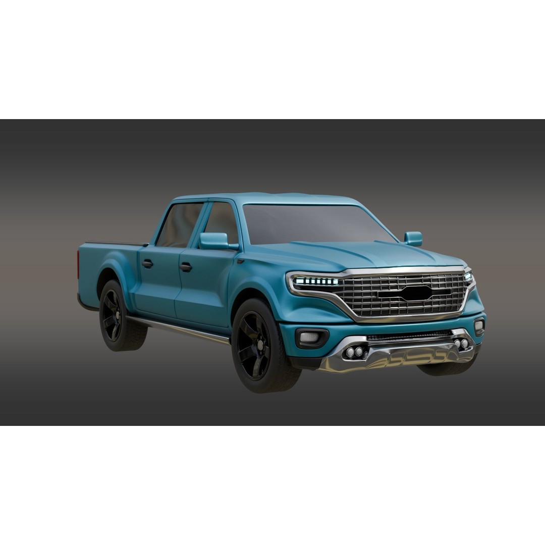 Blue Pickup Truck 3D Model – Low Poly PBR Vehicle, FBX - View 4