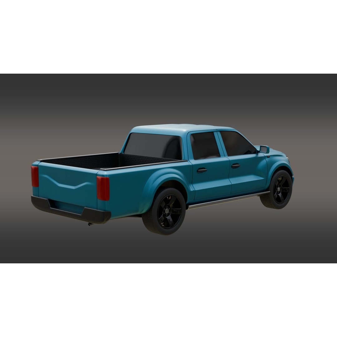 Blue Pickup Truck 3D Model – Low Poly PBR Vehicle, FBX - View 5