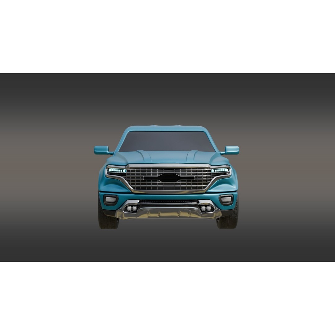 Blue Pickup Truck 3D Model – Low Poly PBR Vehicle, FBX - View 8