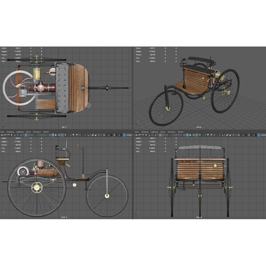 1886 Benz Patent Motorwagen 3D Model – Low Poly Game Asset, FBX - View 10