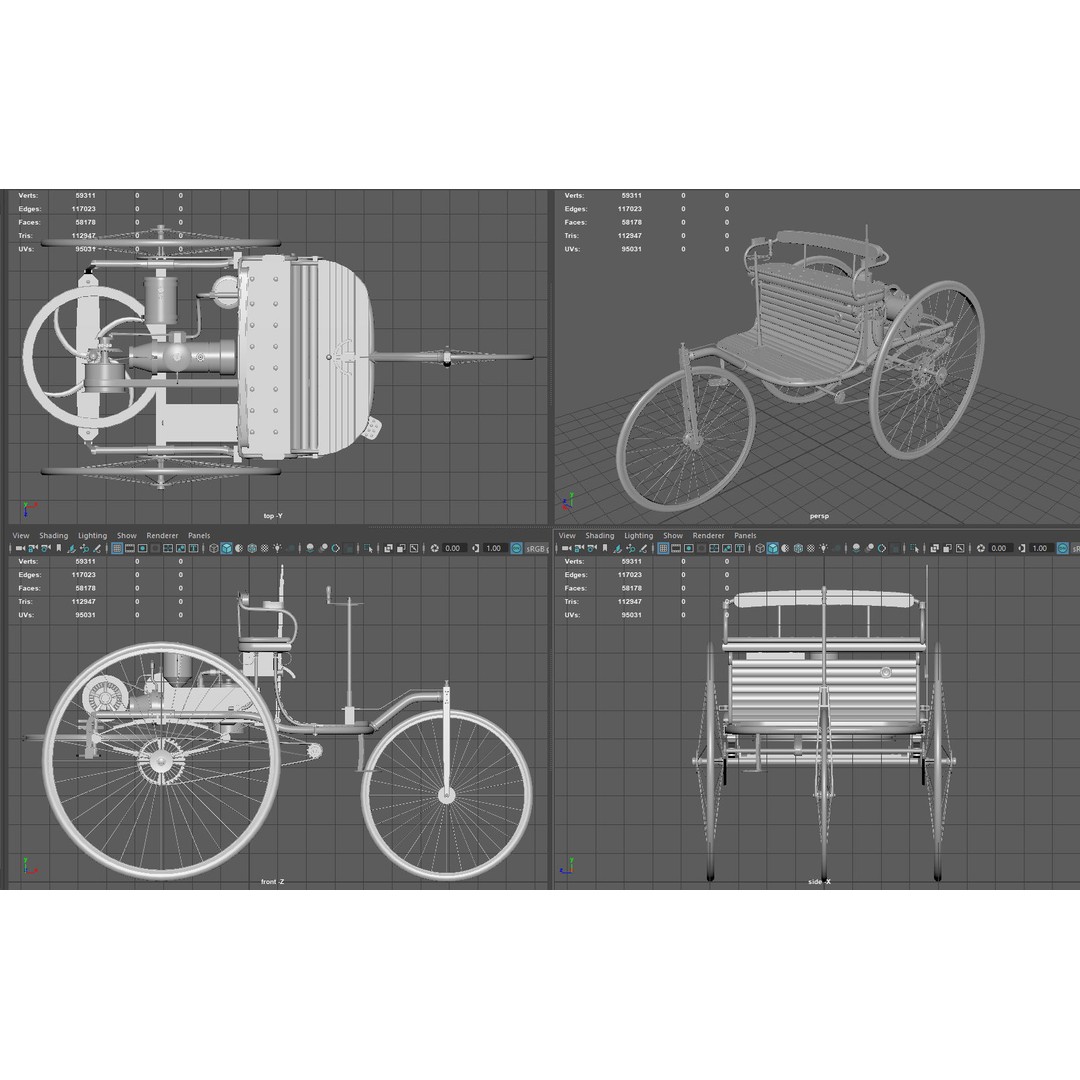 1886 Benz Patent Motorwagen 3D Model – Low Poly Game Asset, FBX - View 11