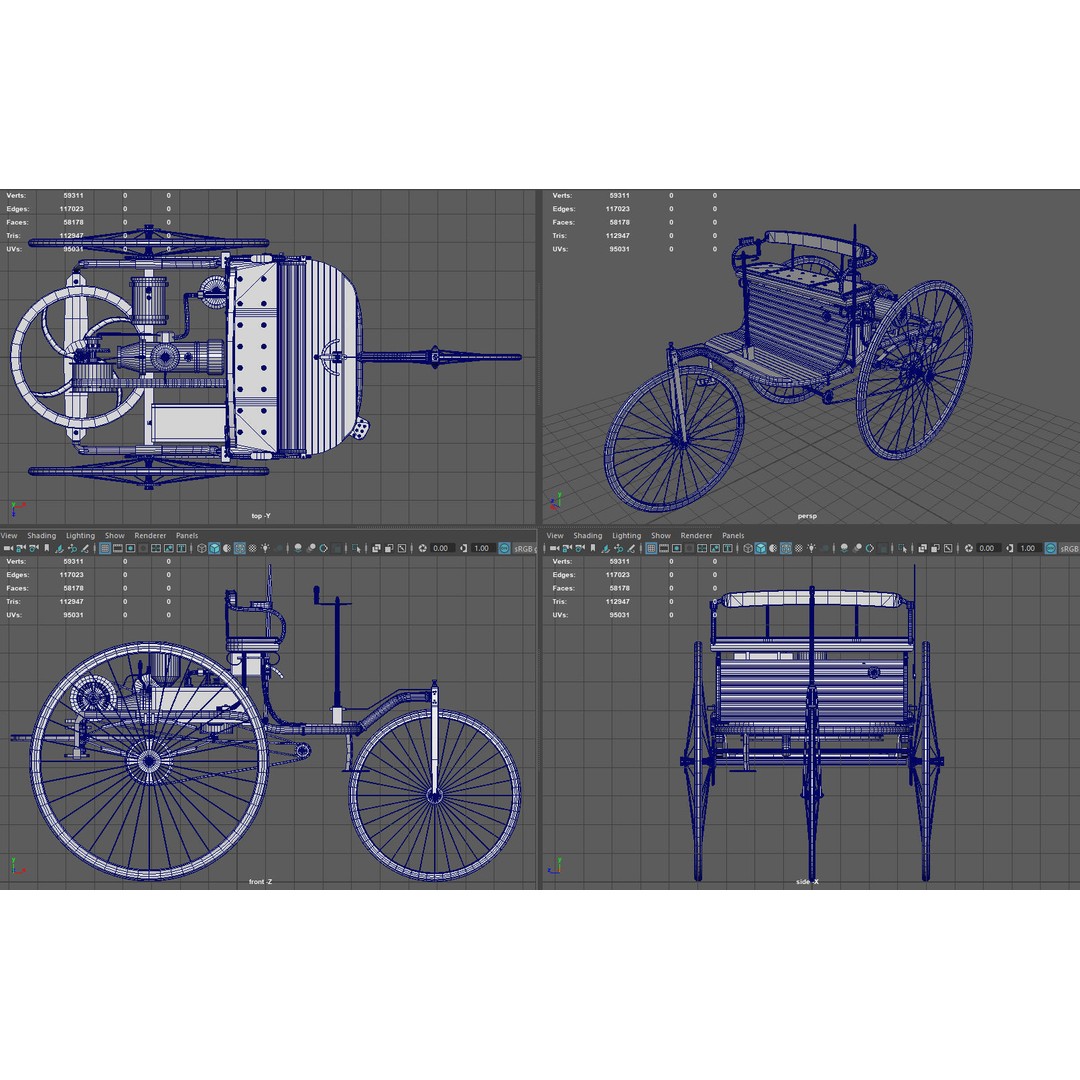 1886 Benz Patent Motorwagen 3D Model – Low Poly Game Asset, FBX - View 12