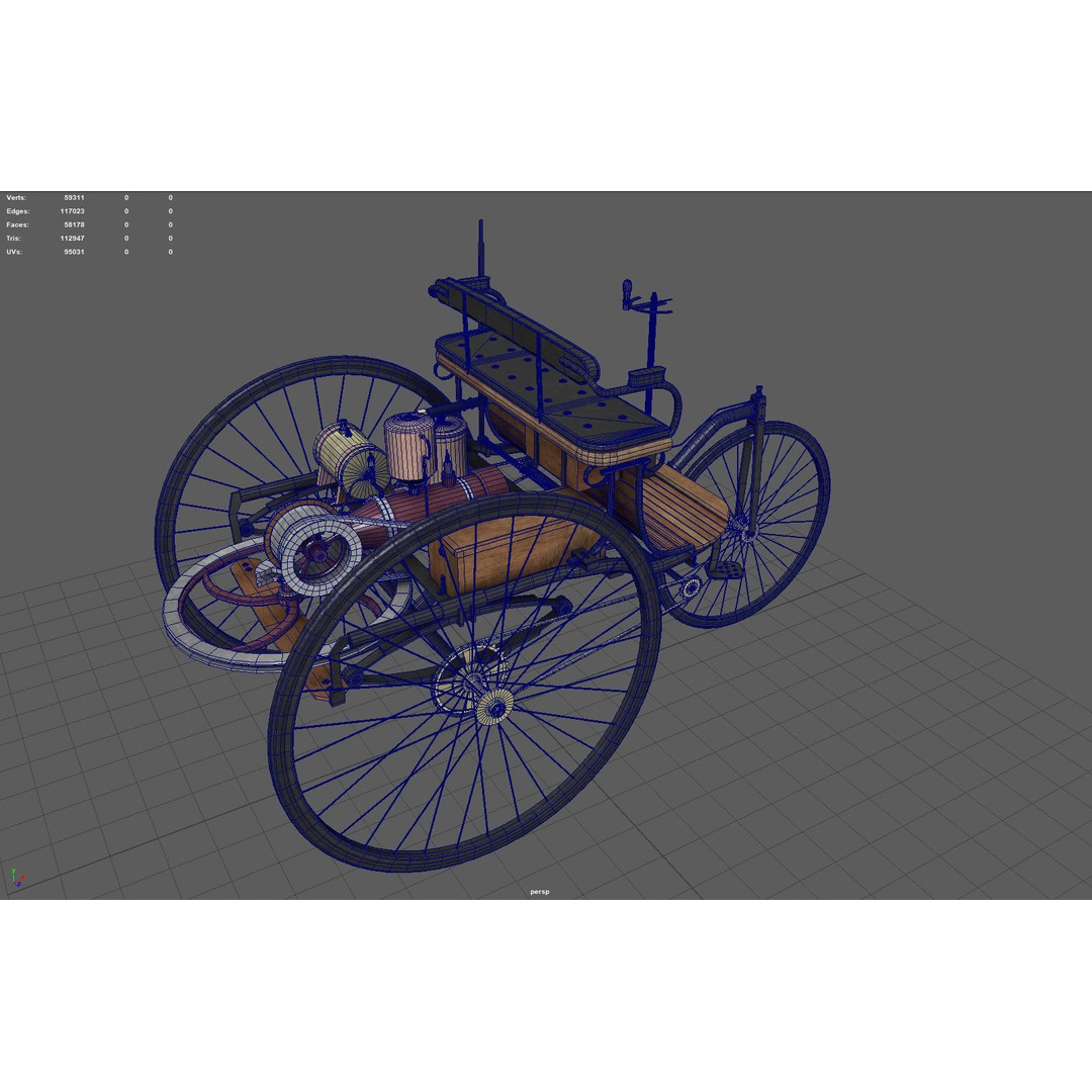 1886 Benz Patent Motorwagen 3D Model – Low Poly Game Asset, FBX - View 13