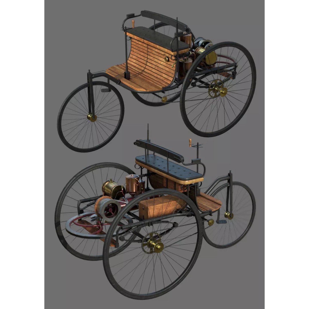 1886 Benz Patent Motorwagen 3D Model – Low Poly Game Asset, FBX - View 2