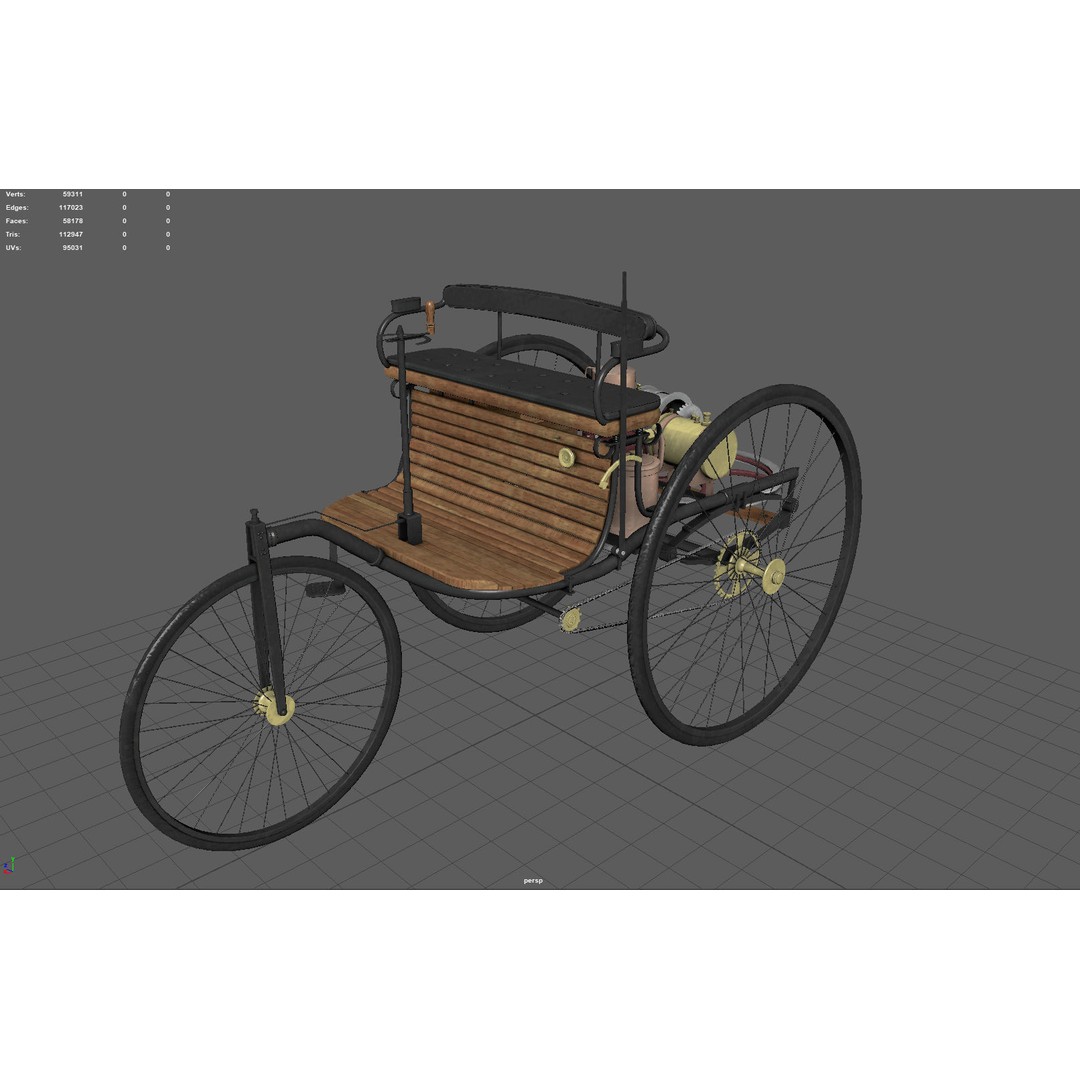 1886 Benz Patent Motorwagen 3D Model – Low Poly Game Asset, FBX - View 7