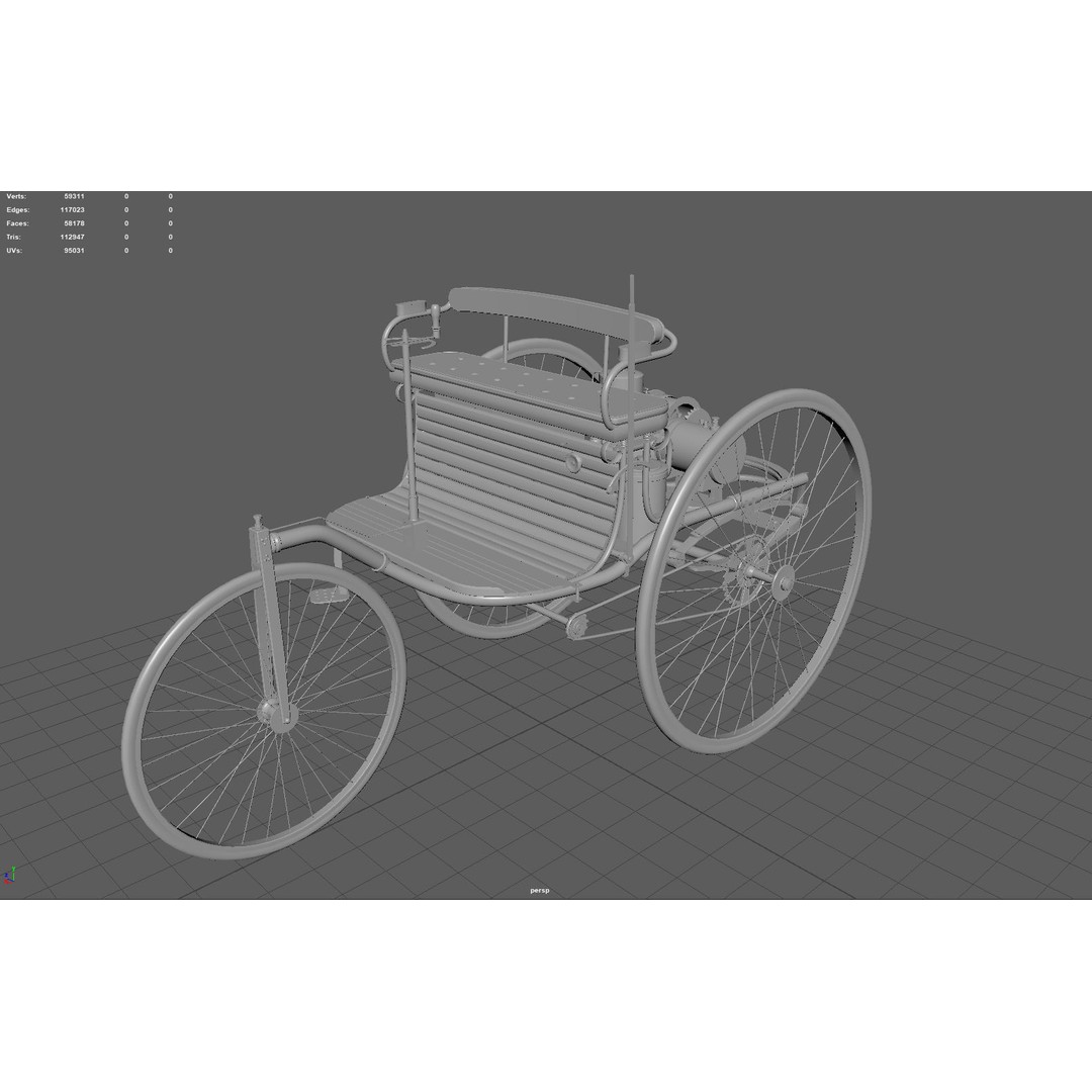1886 Benz Patent Motorwagen 3D Model – Low Poly Game Asset, FBX - View 8