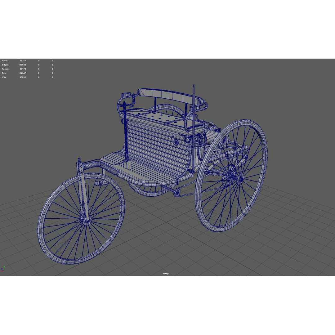 1886 Benz Patent Motorwagen 3D Model – Low Poly Game Asset, FBX - View 9
