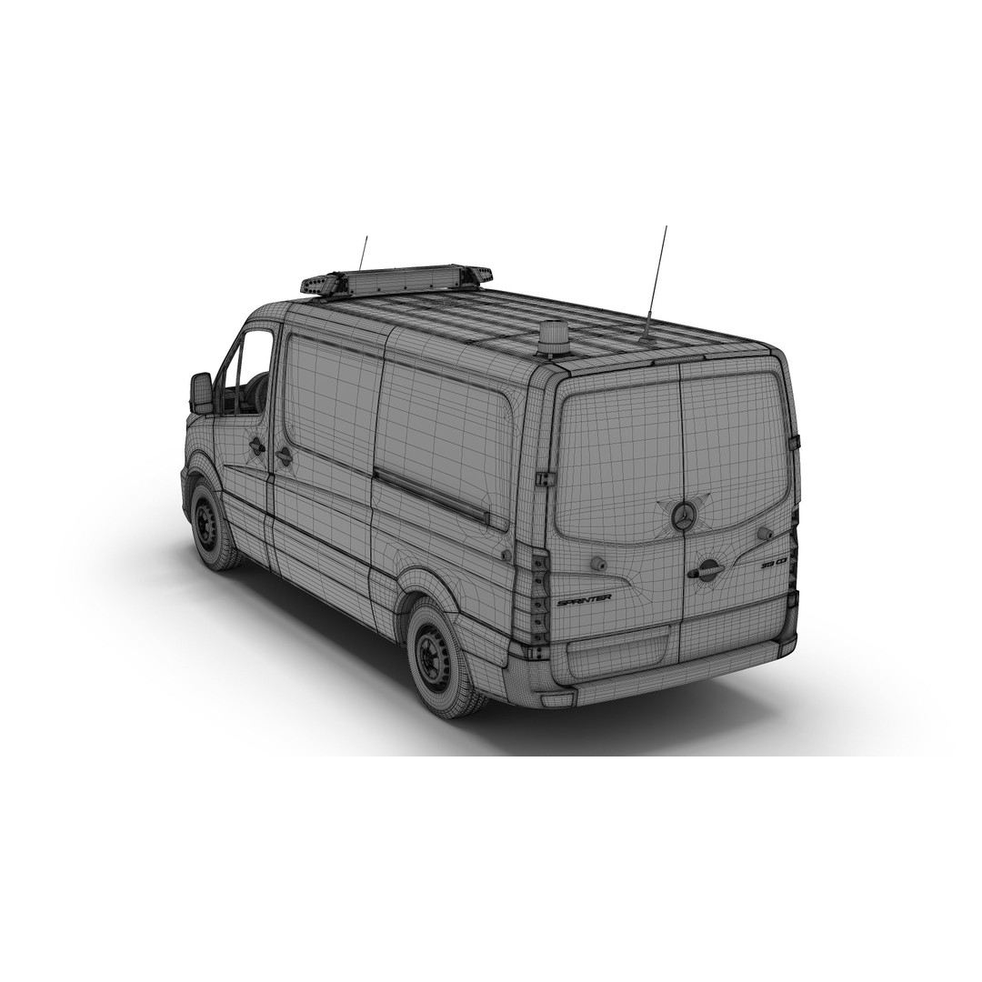 Mercedes-Benz Sprinter 3D Model – Detailed Police Van, V-Ray - View 11
