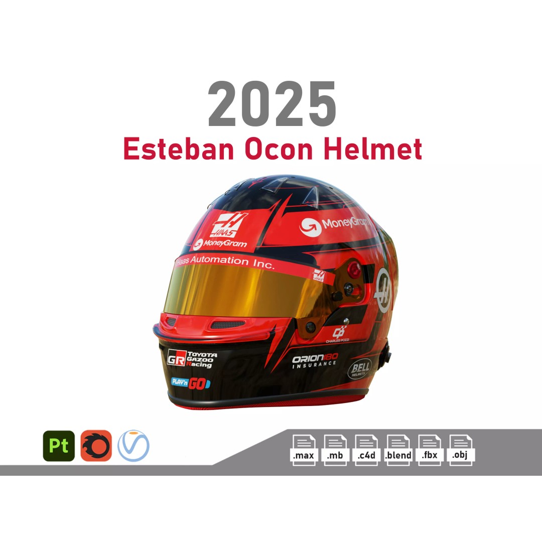Esteban Ocon Helmet 3D Model – High Detail PBR Asset, FBX, Blender - View 2