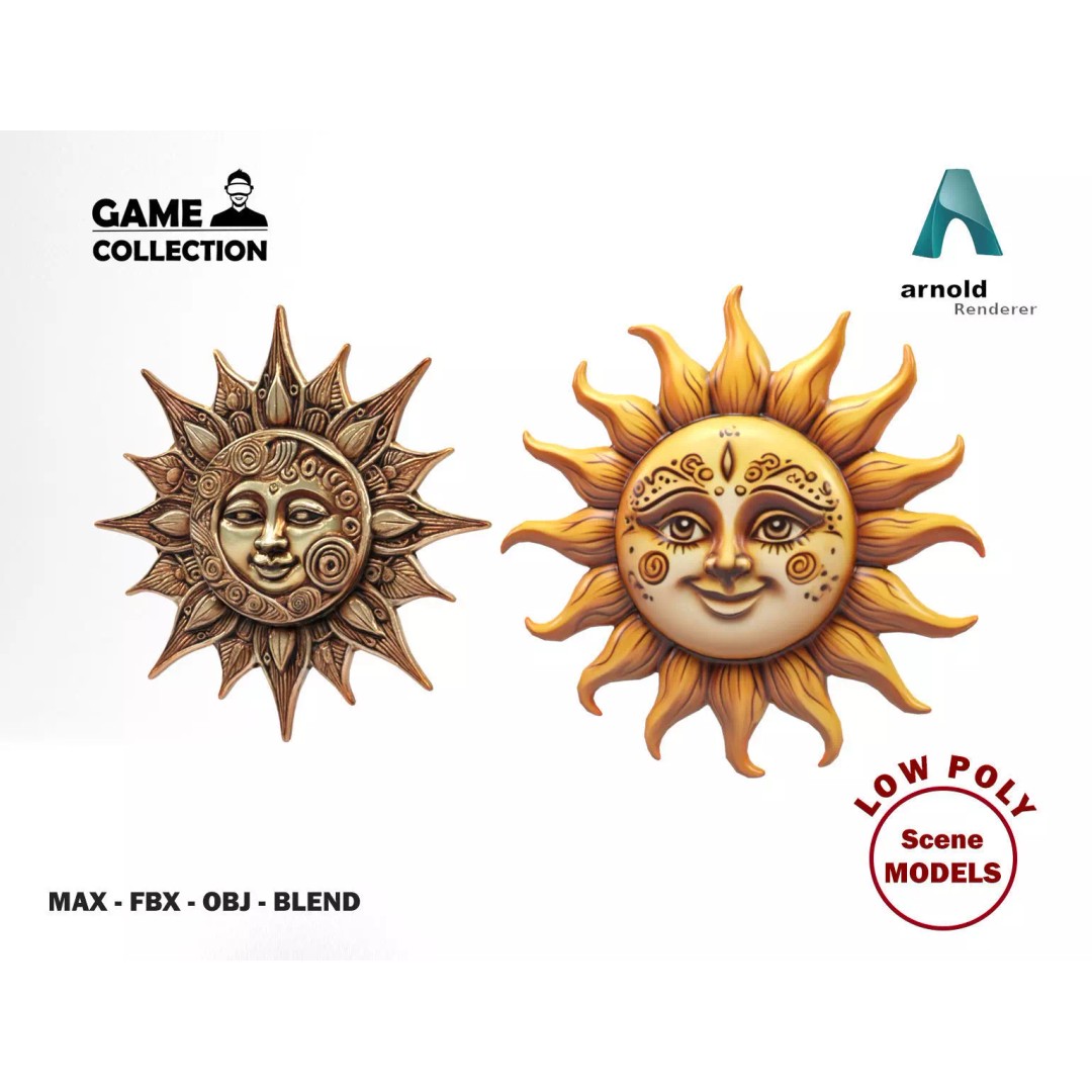 Decorative Suns 3D Model – Low Poly Art Decor for Interior Use - View 2