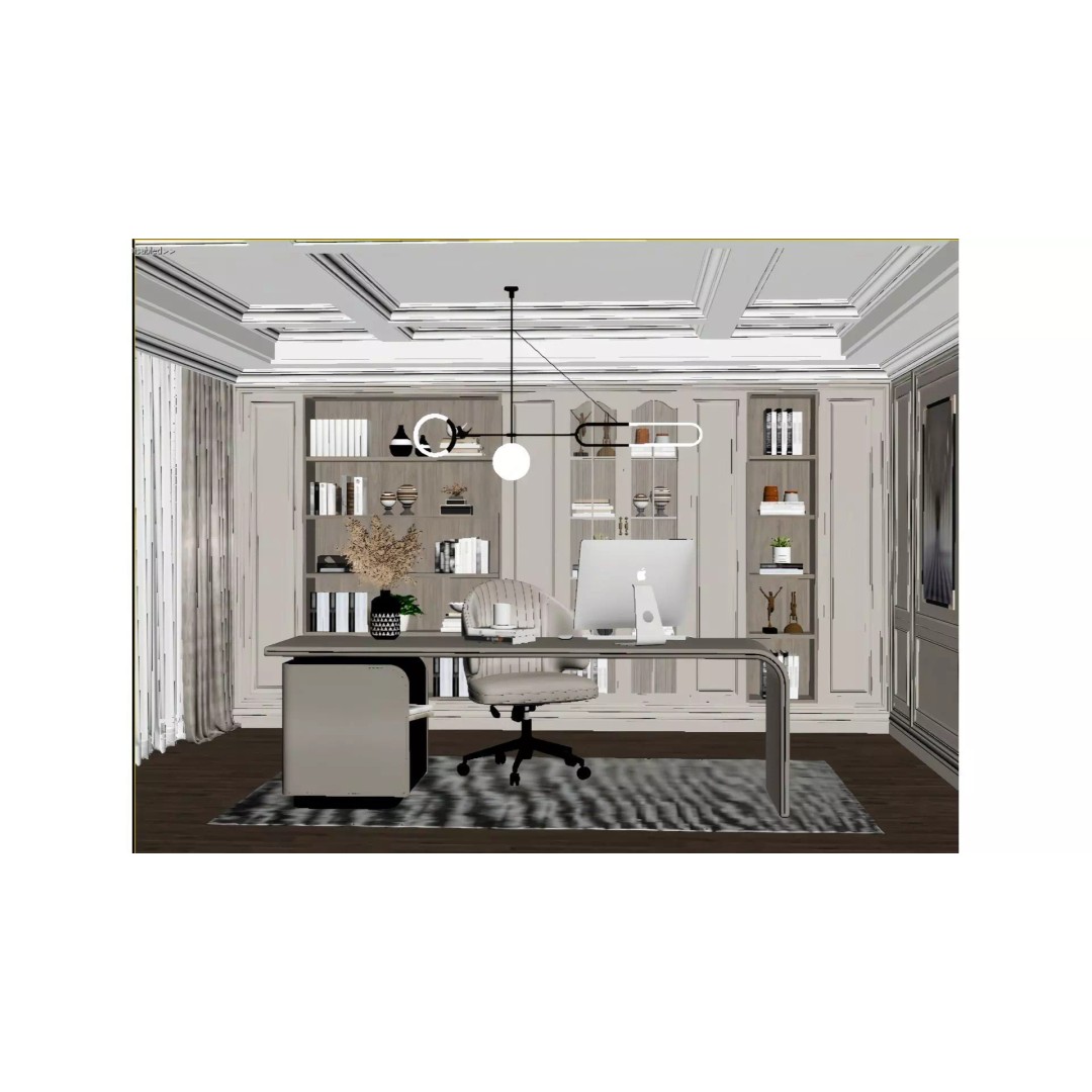 Modern Study Room 3D Model – Light Luxury Design, FBX & OBJ Formats - View 6