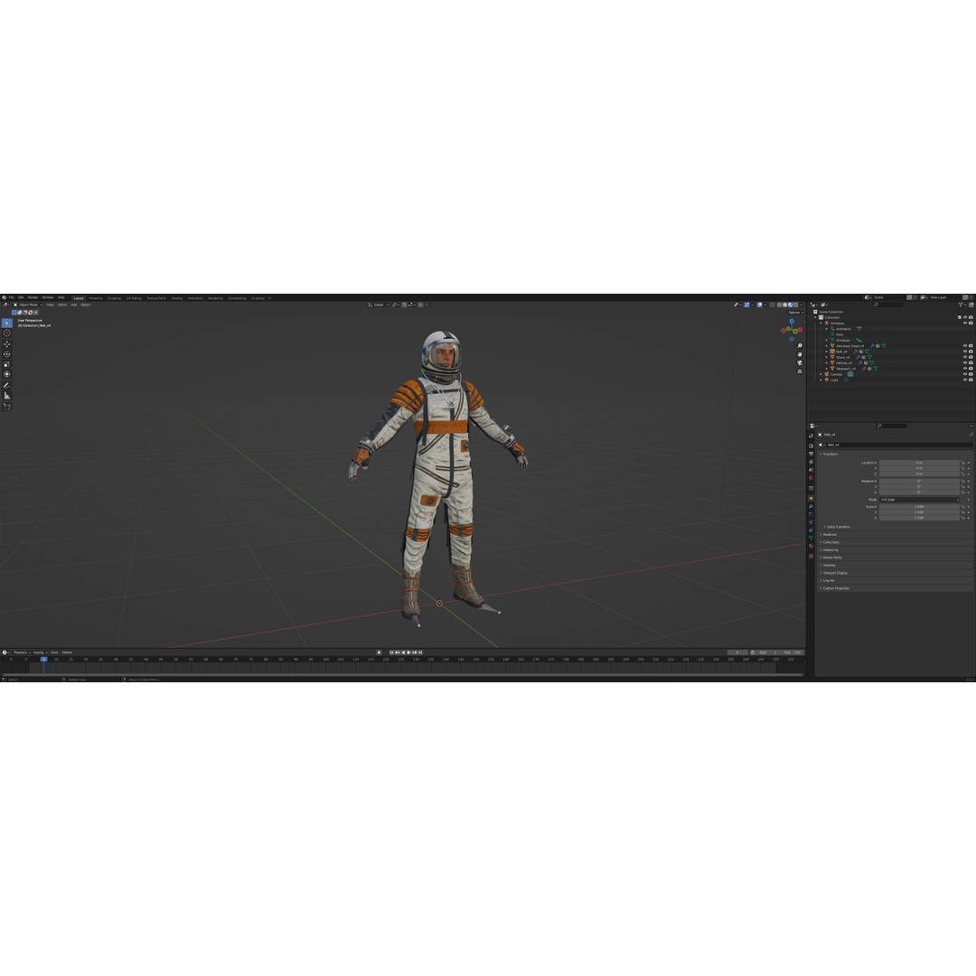 Space Suit 3D Model – Low Poly Rigged Character for Games, FBX - View 17