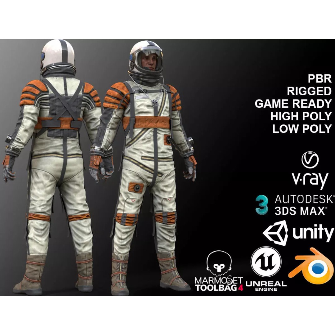 Space Suit 3D Model – Low Poly Rigged Character for Games, FBX - View 2