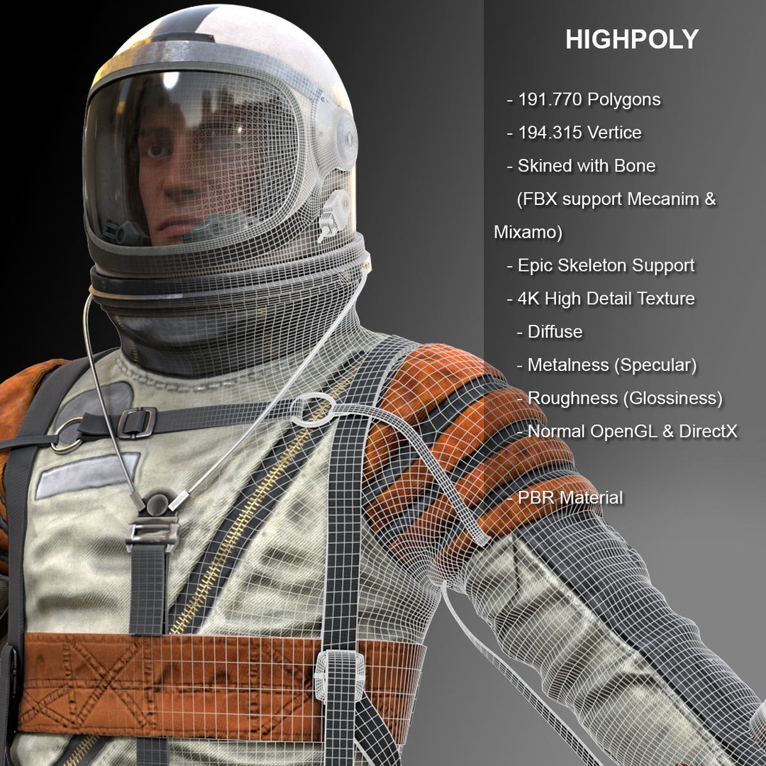 Space Suit 3D Model – Low Poly Rigged Character for Games, FBX - View 3