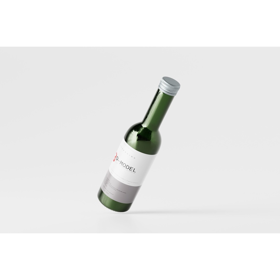 Clear Green Beer Bottle 3D Model – Low Poly PBR Asset, FBX, OBJ - View 3