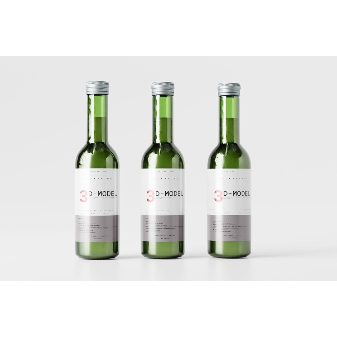 Clear Green Beer Bottle 3D Model – Low Poly PBR Asset, FBX, OBJ - View 6