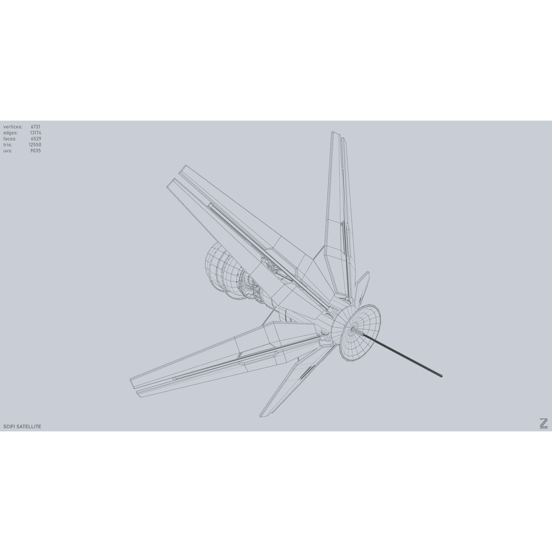 Sci-Fi Satellite 3D Model – Low Poly Game Asset, FBX & OBJ Formats