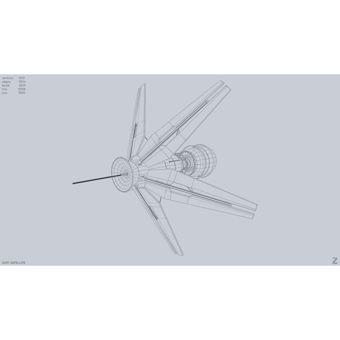 Sci-Fi Satellite 3D Model – Low Poly Game Asset, FBX & OBJ Formats - View 10