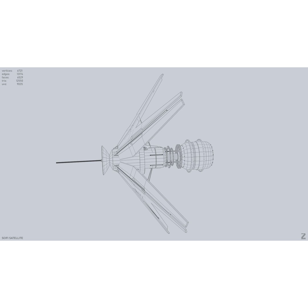 Sci-Fi Satellite 3D Model – Low Poly Game Asset, FBX & OBJ Formats - View 11