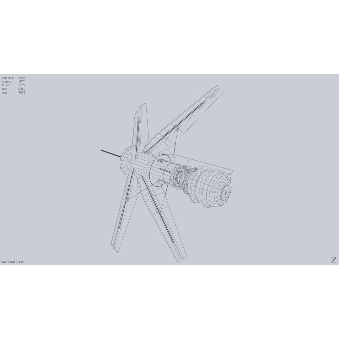 Sci-Fi Satellite 3D Model – Low Poly Game Asset, FBX & OBJ Formats - View 12