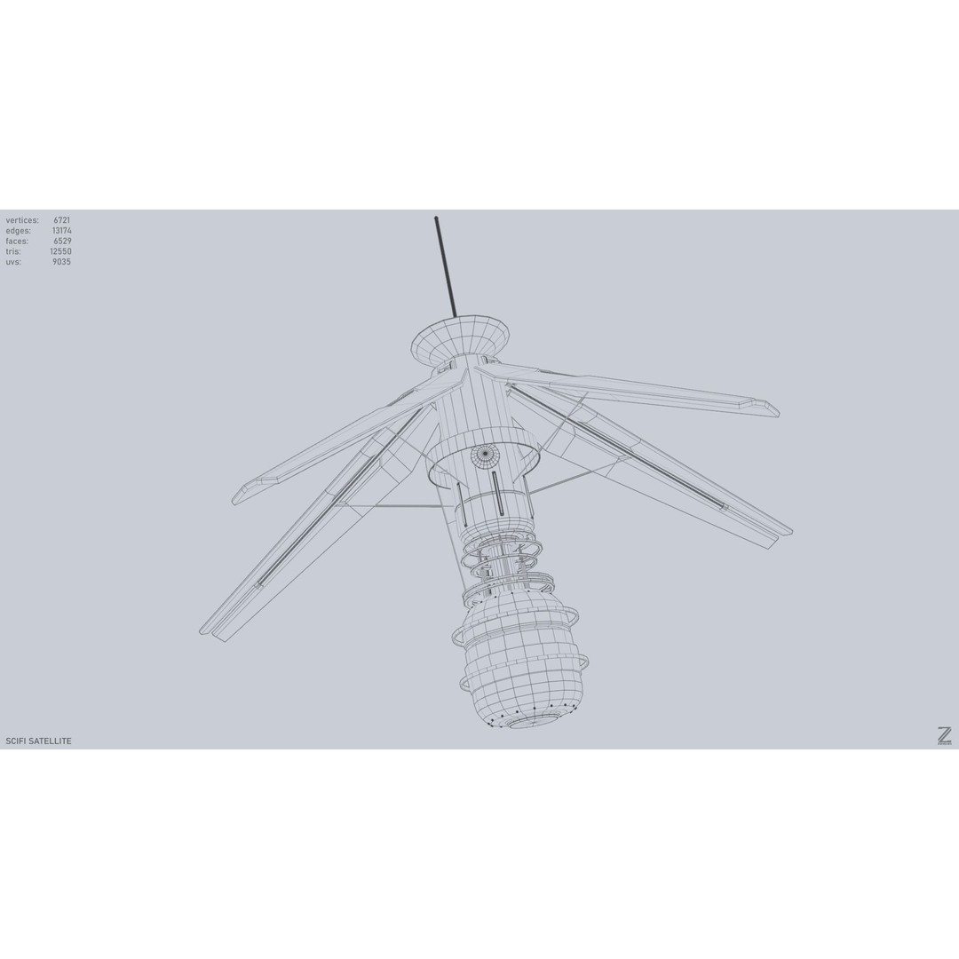 Sci-Fi Satellite 3D Model – Low Poly Game Asset, FBX & OBJ Formats - View 13