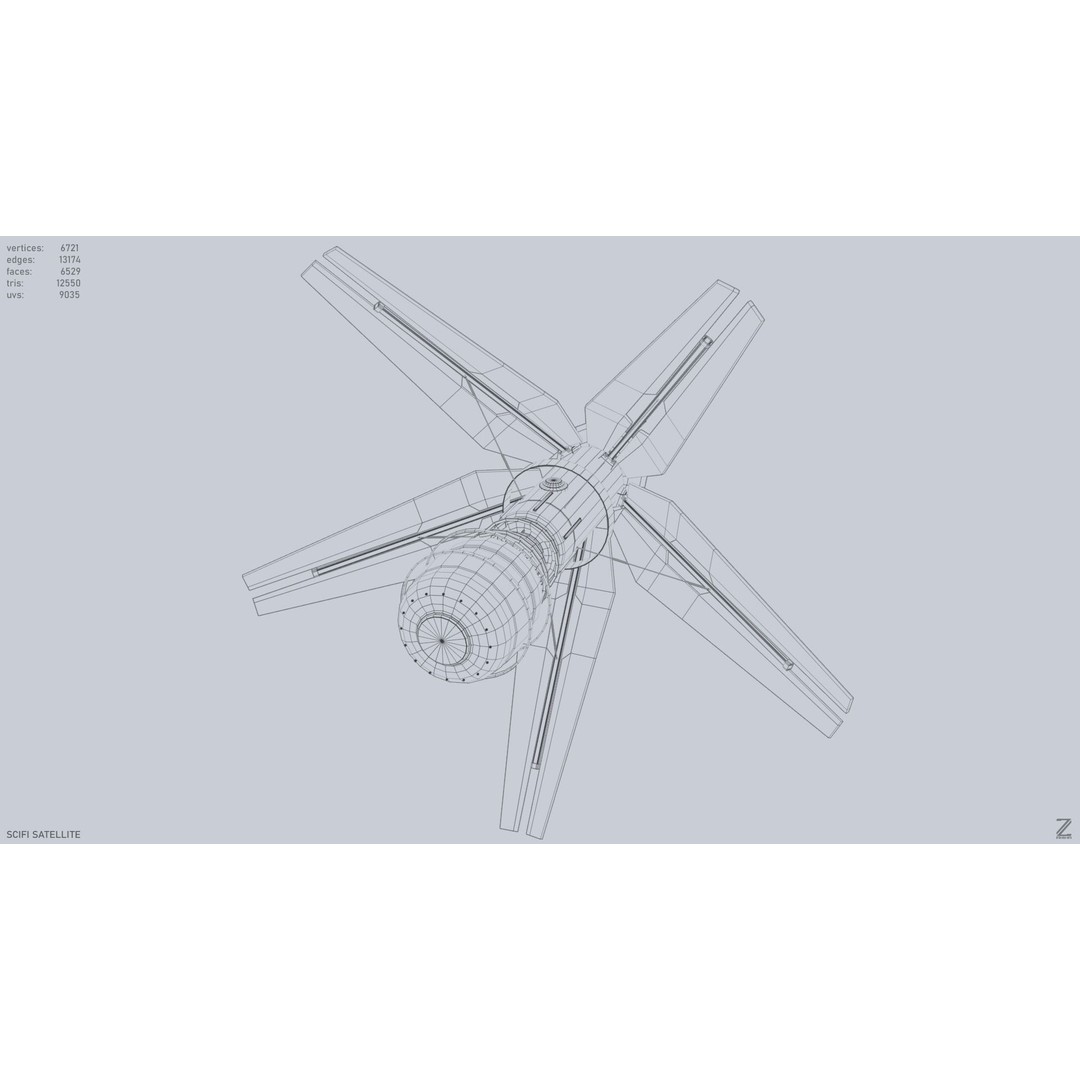 Sci-Fi Satellite 3D Model – Low Poly Game Asset, FBX & OBJ Formats - View 14