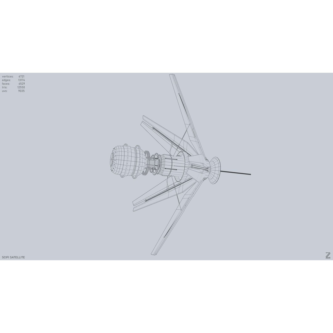 Sci-Fi Satellite 3D Model – Low Poly Game Asset, FBX & OBJ Formats - View 15