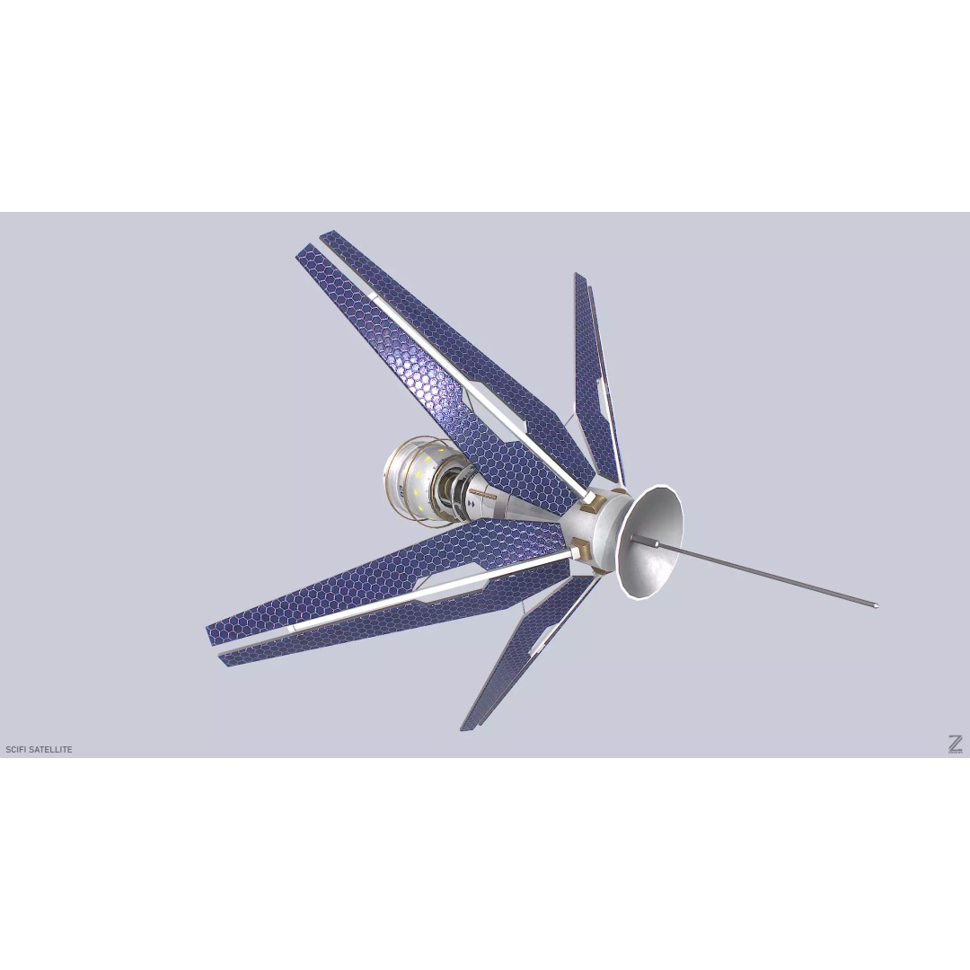 Sci-Fi Satellite 3D Model – Low Poly Game Asset, FBX & OBJ Formats - View 2