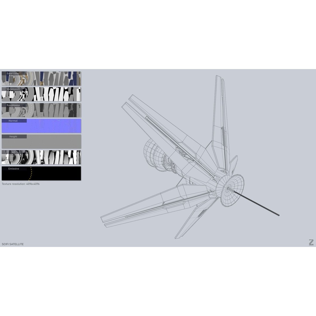 Sci-Fi Satellite 3D Model – Low Poly Game Asset, FBX & OBJ Formats - View 4