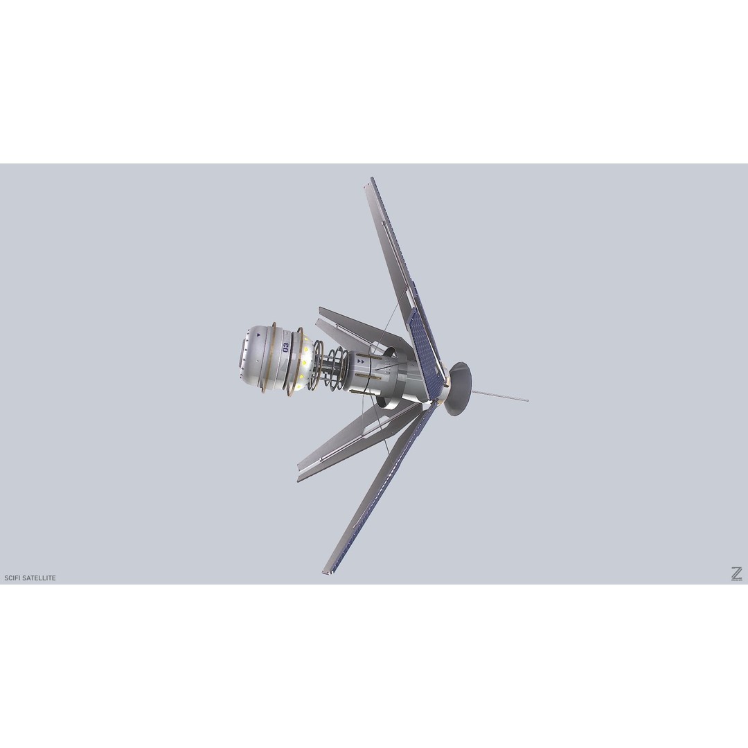 Sci-Fi Satellite 3D Model – Low Poly Game Asset, FBX & OBJ Formats - View 5
